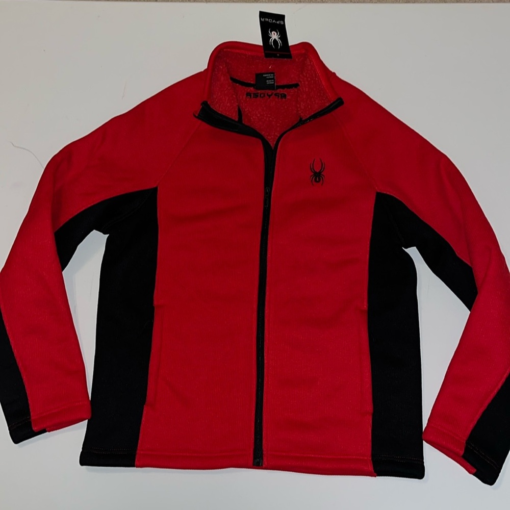 Spyder Jacket men's M zip pockets thick warm red black knit fleece NWT $169